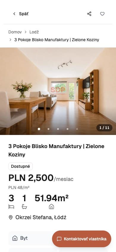 Skutočný mobilný detail tej istej ponuky bytu