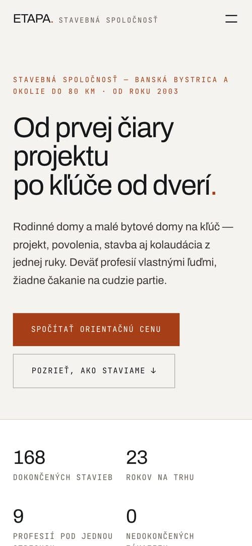 Mobil — výpočet ceny hneď v úvodnej obrazovke.