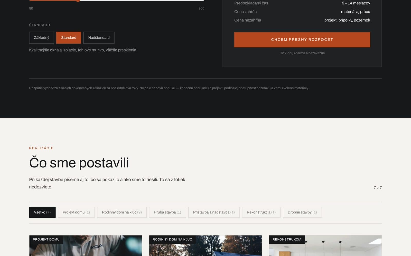 Kalkulačka — rozpätie ceny podľa rozsahu a štandardu.